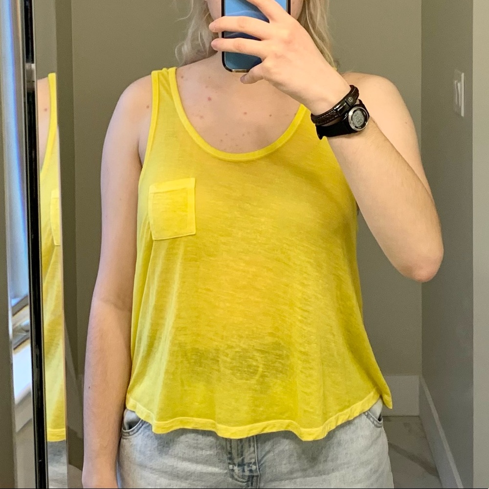 Mossimo Supply Co. Yellow Cropped Tank Top with Front Pocket, Medium